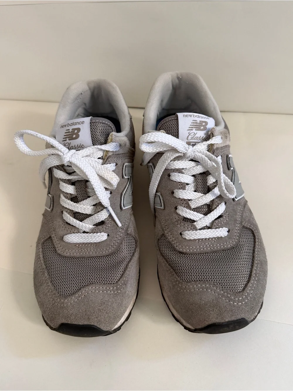 New Balance Women’s 574 Grey and White Lace-Up Sneakers